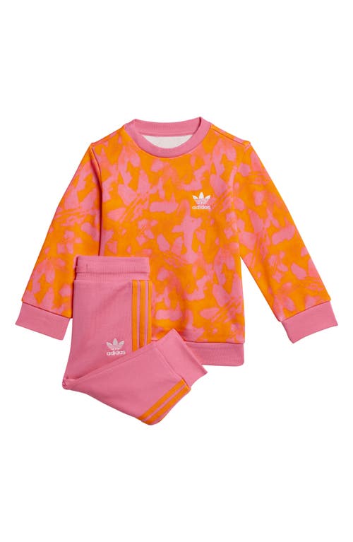 Adidas Originals Kids' Adidas Lifestyle Crewneck Sweatshirt & Joggers Set In Bright Orange/pink Fusion