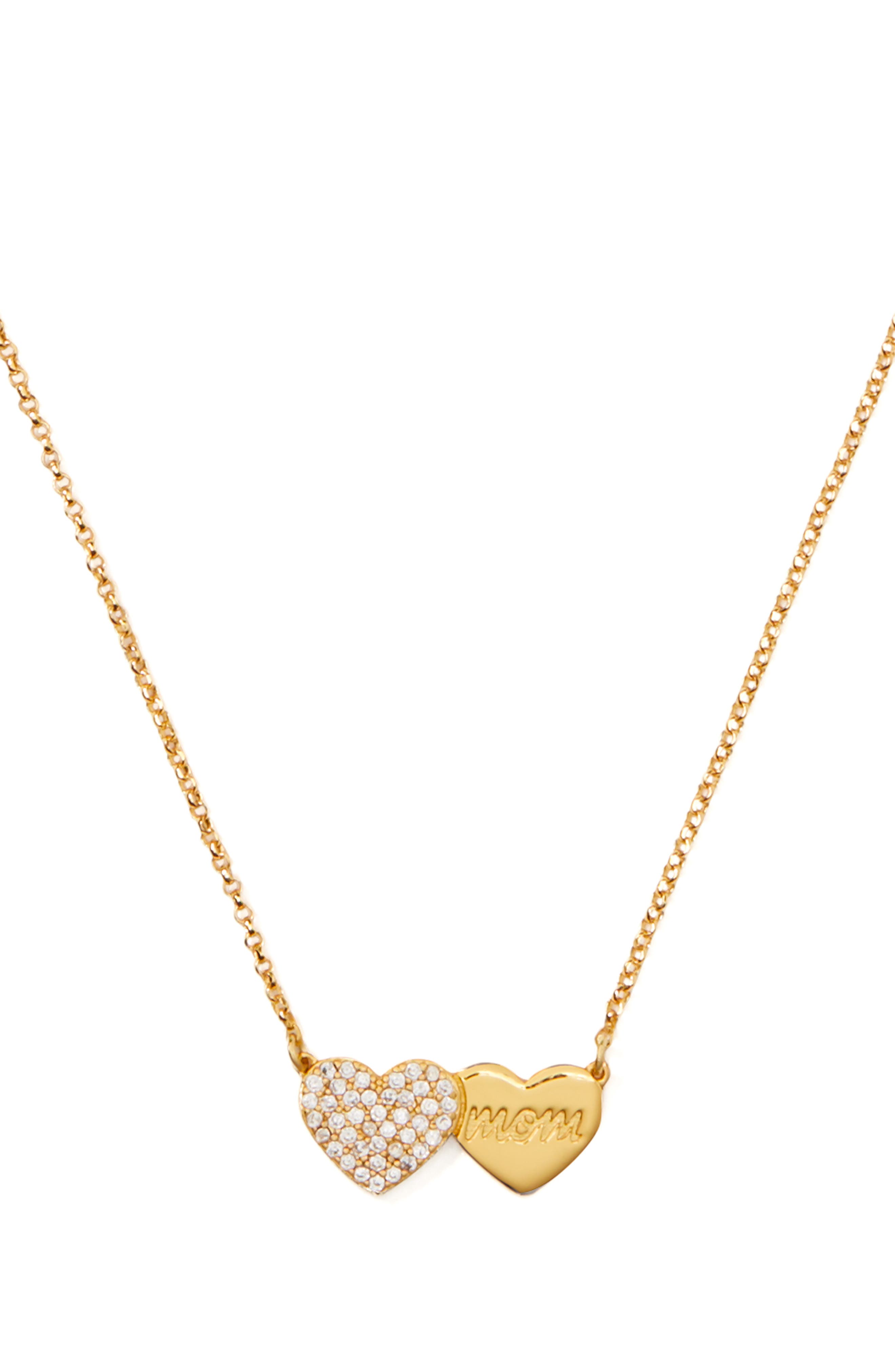 Kate Spade Pavé Heart Mom Pendant Necklace In Clear/ Rose Gold