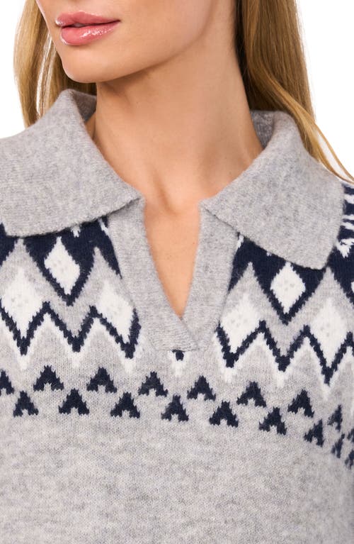 CECE CECE FAIR ISLE BOXY COLLAR SWEATER 