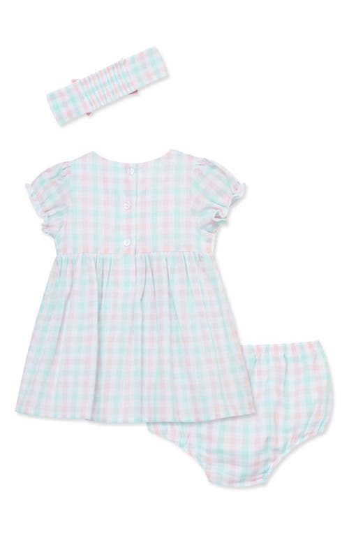 Shop Little Me Plaid Puff Sleeve Dress, Bloomers & Headband Set In White/pink