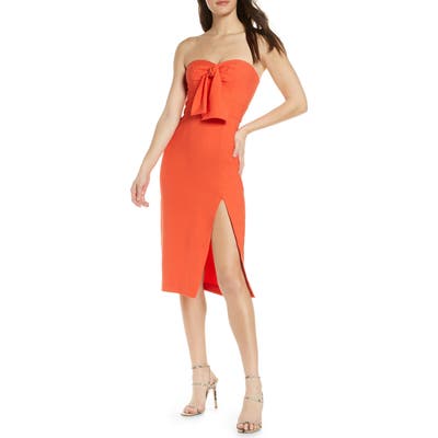Finders Keepers Chiquita Tie Front Strapless Sheath Dress, Red