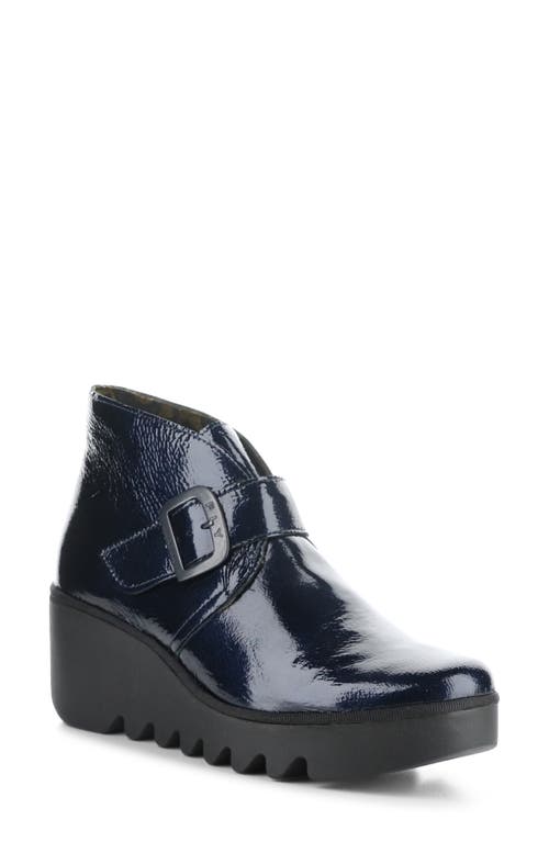 Shop Fly London Brit Wedge Bootie In Navy Rock