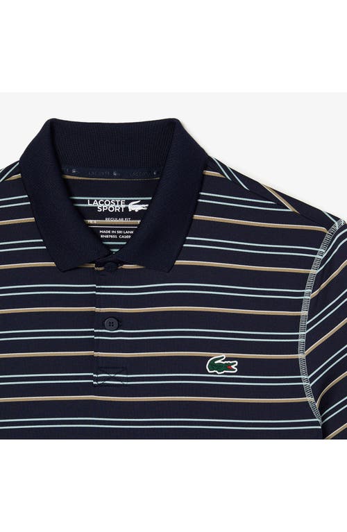 Lacoste Stripe Stretch Polo Shirt In Navy Blue/pastille Mint
