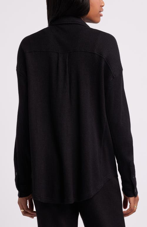 Bp. Oversize Thermal Knit Button-up Shirt In Black