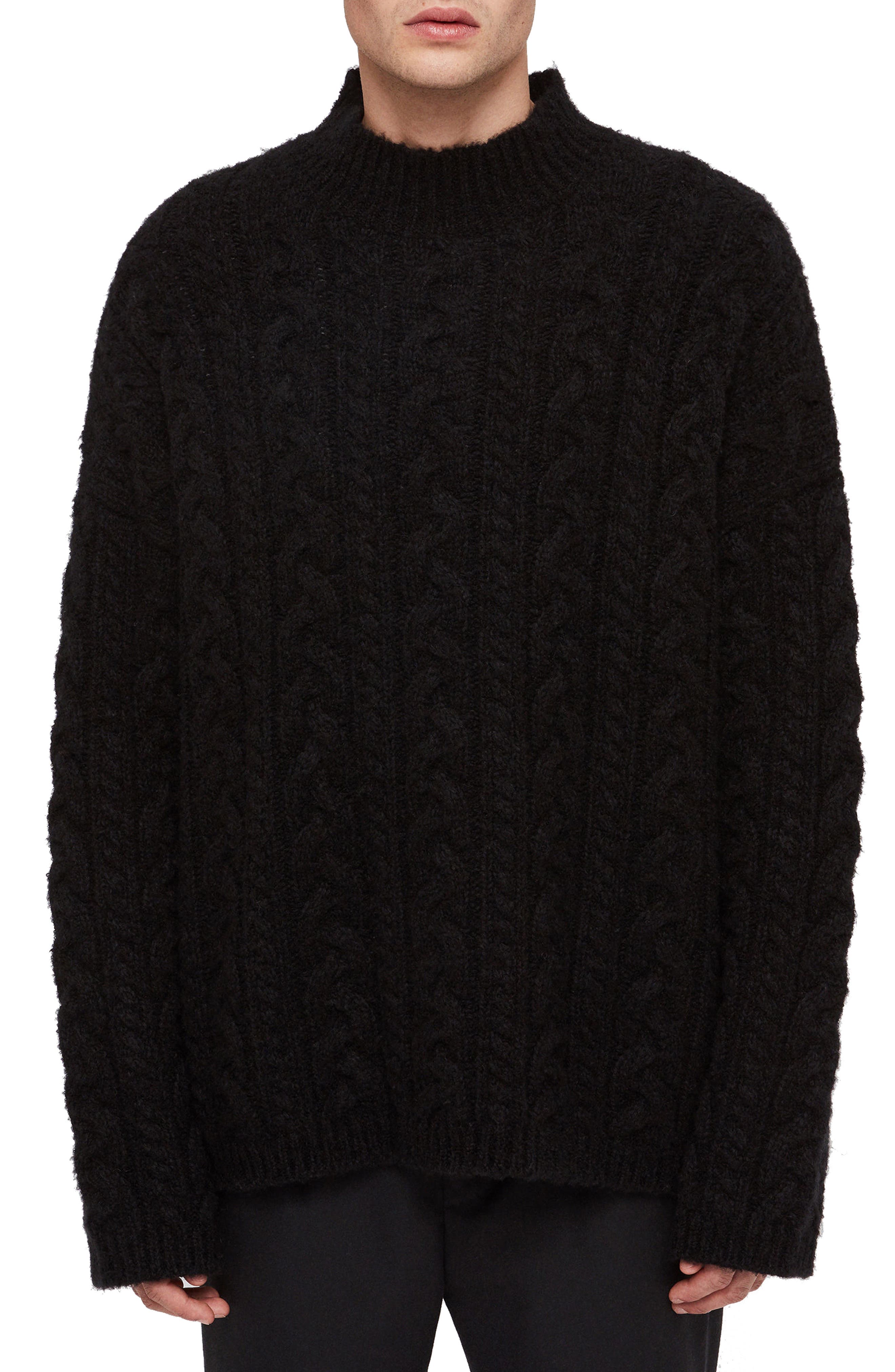 Allsaints Gable Cable Knit Pullover Sweater In Black