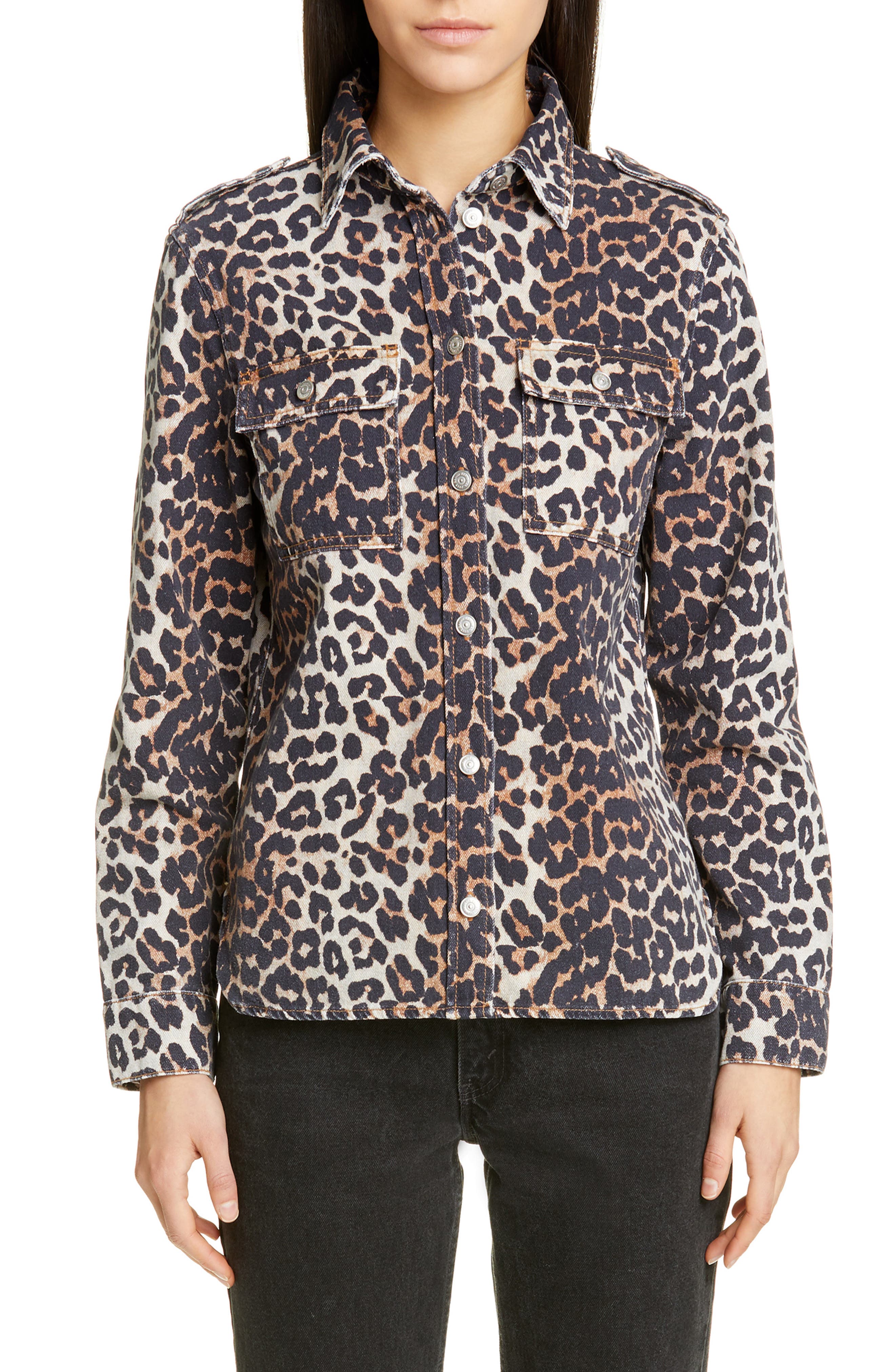 leopard denim shirt