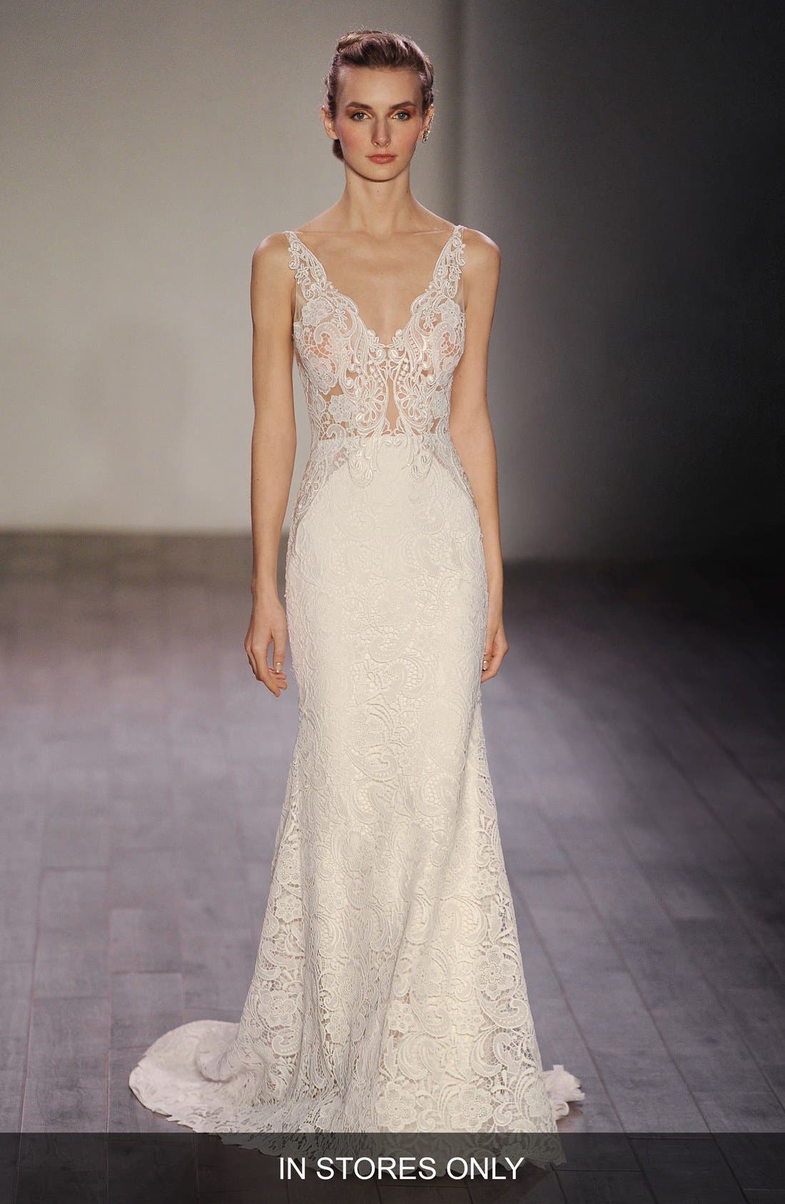 Lazaro V-Neck Lace Trumpet Dress