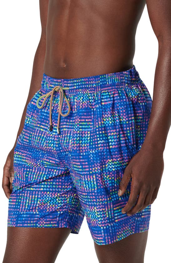 Shop Bugatchi Print Swim Trunks In Night Blue