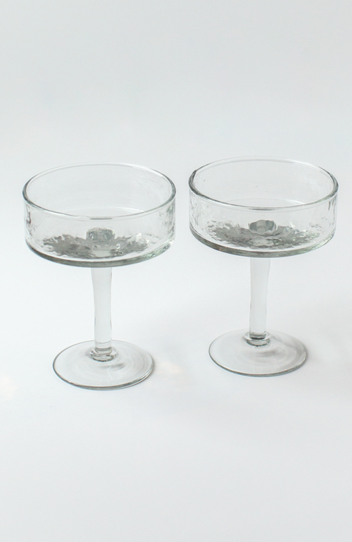 Creative Women Handblown Hammered Coupe Cocktail Glasses In Clear