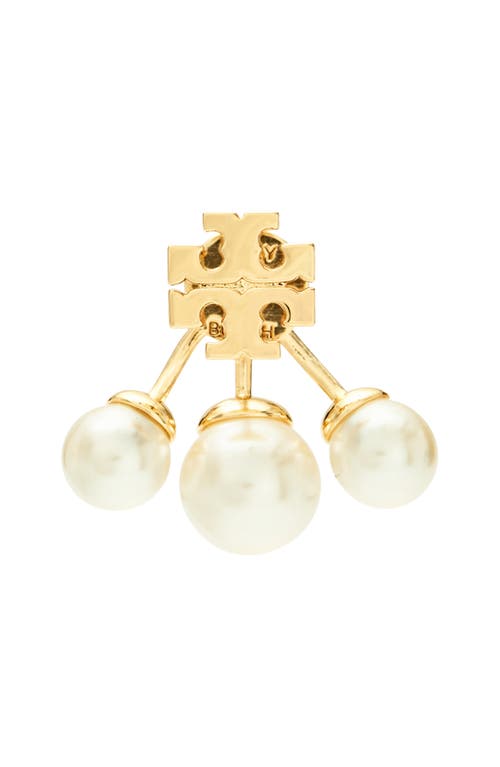 Shop Tory Burch Kira Imitation Pearl Front/back Earrings In Tory Gold/cream