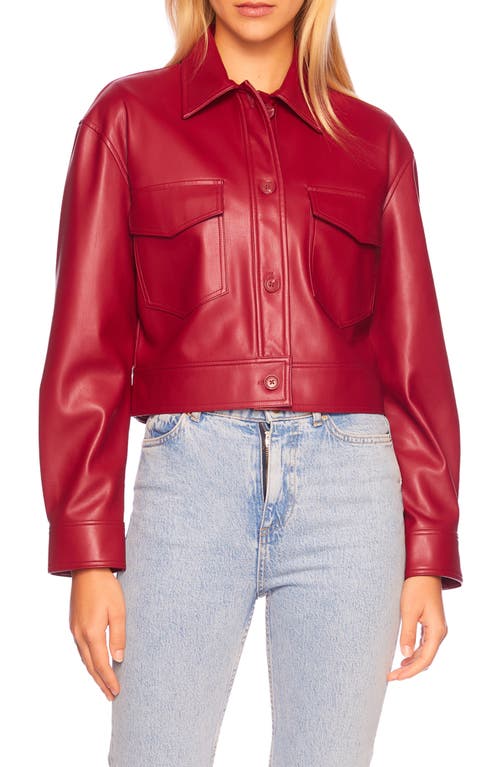 Faux Leather Crop Cargo Jacket in Berries
