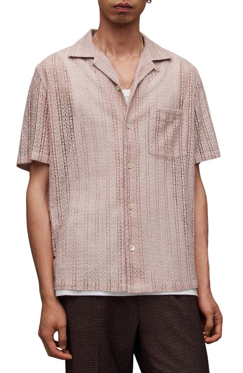 AllSaints Cala Floral Lace Camp Shirt in Pale Rose Pink