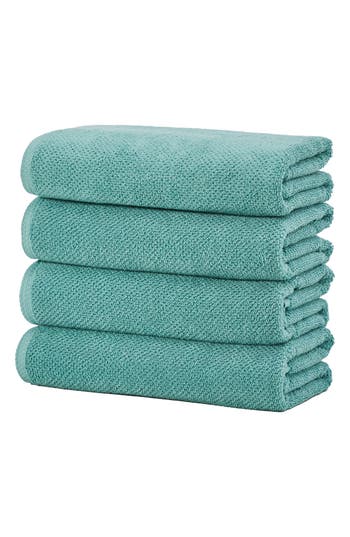 Woven & Weft Cotton 4-pack Textured Bath Towel Set In Mineral Blue