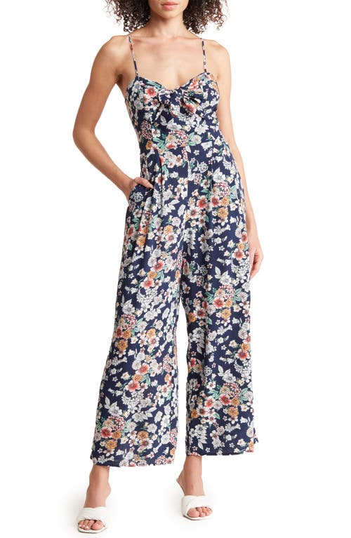 Melrose and Market Floral Print Bow Jumpsuit in Navy- Rose Garden
