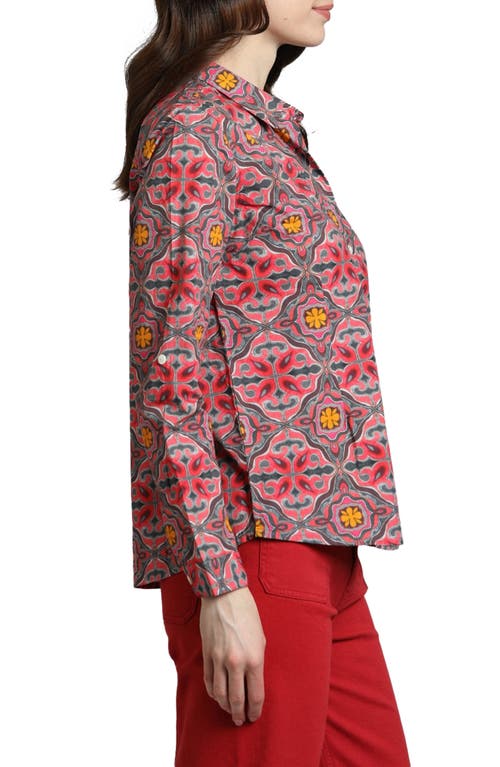 Apny Print Poplin Button-up Shirt In Red Multi