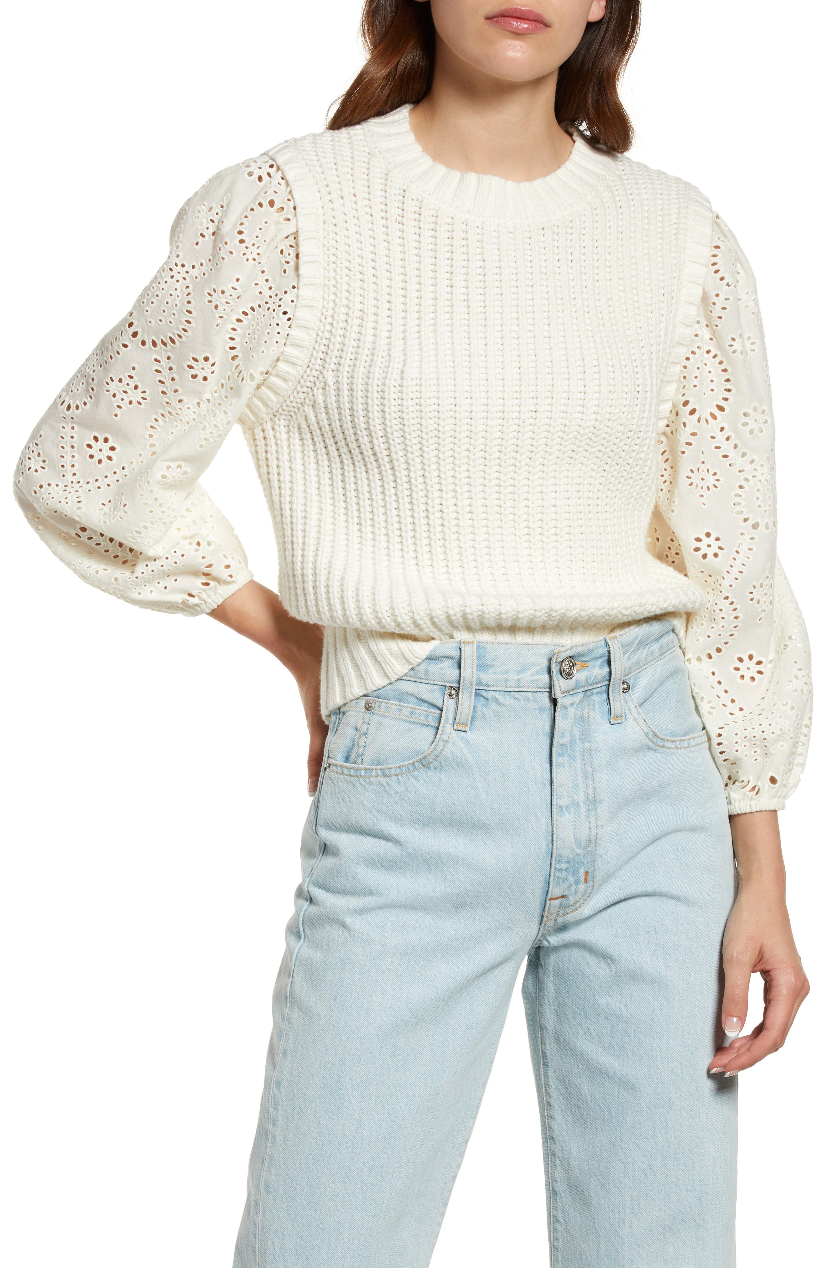 Rails Dhalia Eyelet Sleeve Sweater 