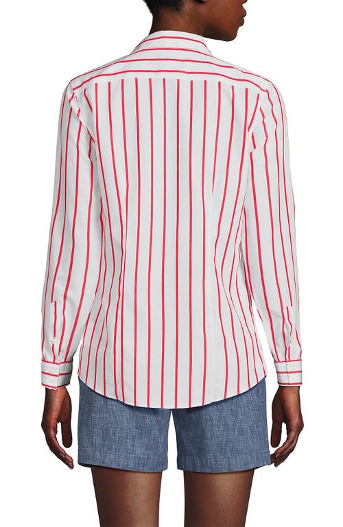 Shop Lands' End No Iron Supima Cotton Long Sleeve Shirt In Compass Red Wide Stripe