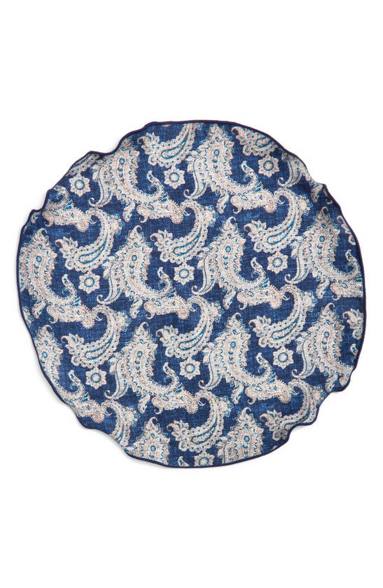 Shop Edward Armah Paisley & Floral Prints Reversible Silk Pocket Circle In Denim