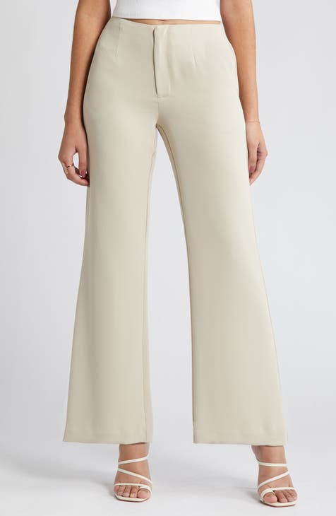 Cream high waisted flat-front stretch Trousers