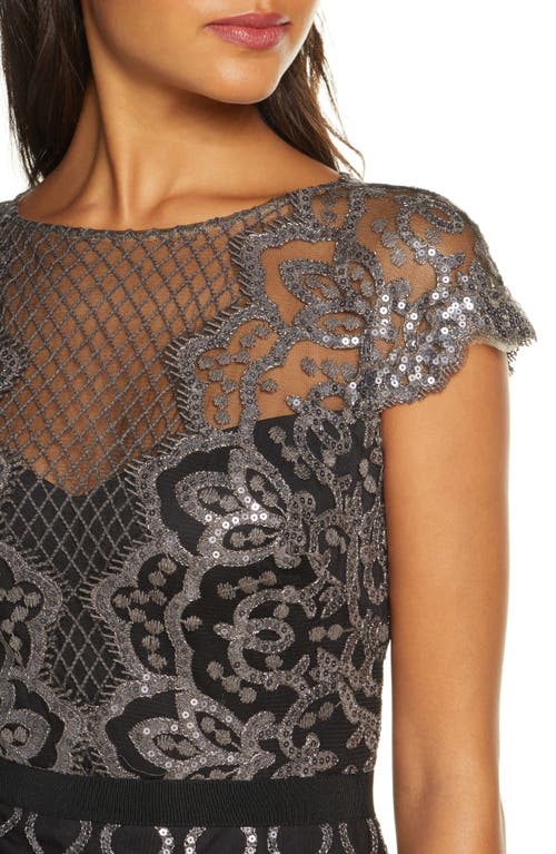 Shop Tadashi Shoji Sequin Lace Body-con Cocktail Dress In Dark Pearl/black