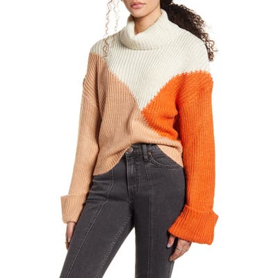 Minkpink Colorblock Turtleneck Sweater, Beige