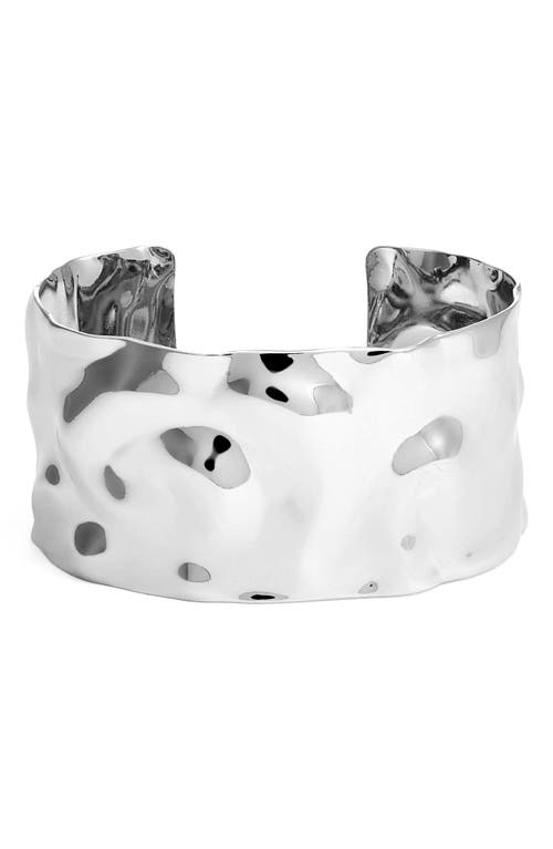 Shop Open Edit Wide Hammered Cuff Bracelet In Rhodium