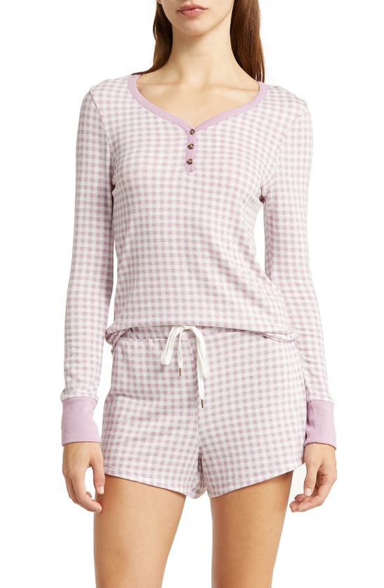 Honeydew Intimates Knit Long Sleeve Short Pajamas In Serenity Gingham