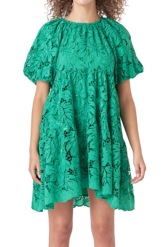 Shop Endless Rose Lace & Sequin Trapeze Minidress In Green