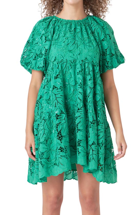 Endless Rose Lace & Sequin Trapeze Minidress In Green