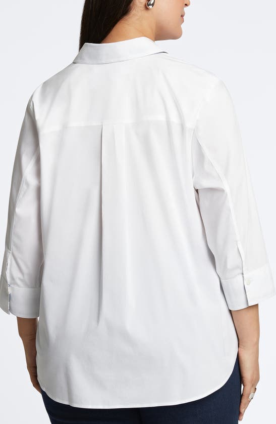 Foxcroft Margie Mix Stripe Detail Cotton Blend Sateen Button-up Shirt In White
