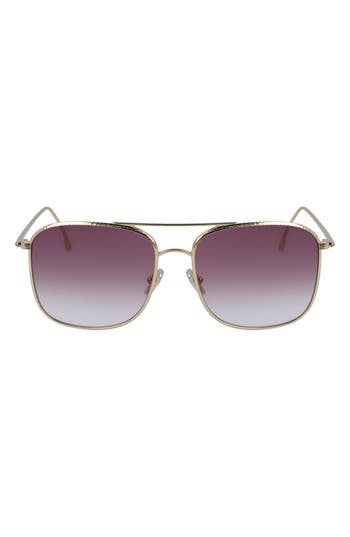 Shop Victoria Beckham 59mm Gradient Square Navigator Sunglasses In Gold/burgundy