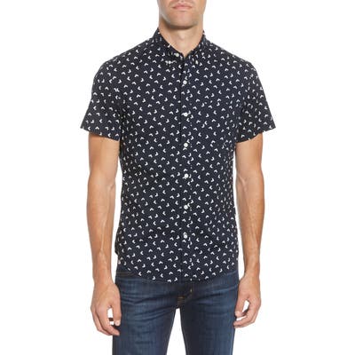 Bonobos Riviera Slim Fit Short Sleeve Button-Down Sport Shirt, Blue