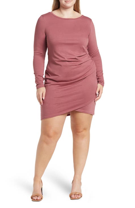 Long Sleeve Side Ruched Dress (Plus Size)