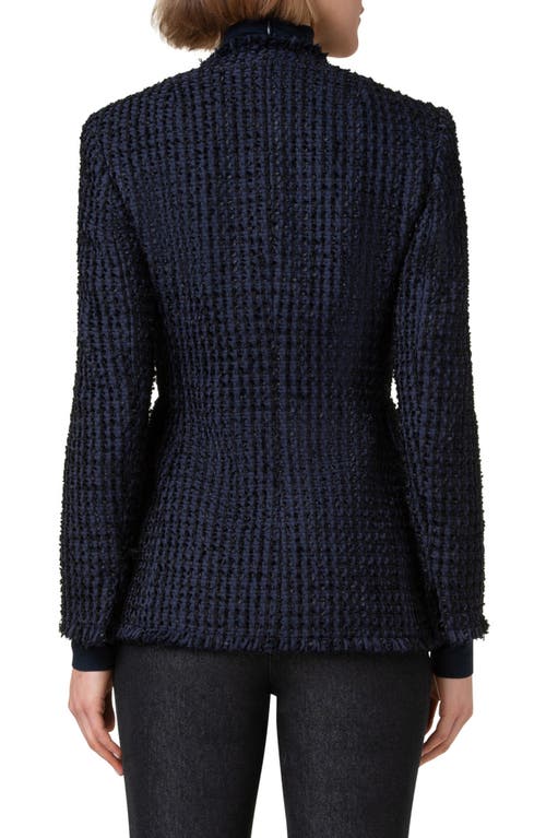 Akris Punto Double Breasted Open Front Tweed Jacket In Navy