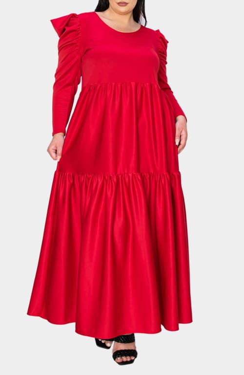 Shop L I V D Isabel Long Sleeve Tiered Maxi Dress In Red