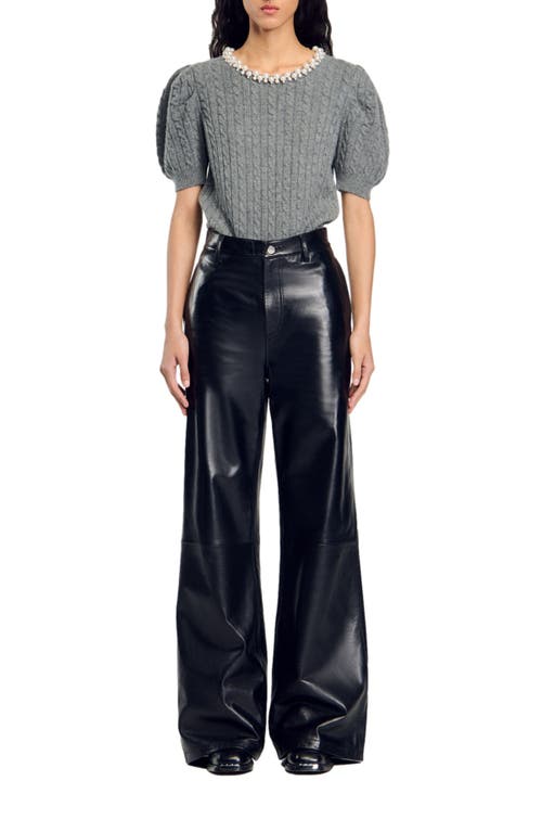Sandro Tweed Wide Leg Pants In Grey