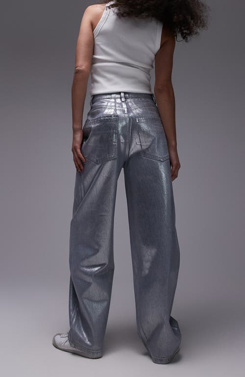 Shop Topshop Silver Foil Baggy Jeans In Grey