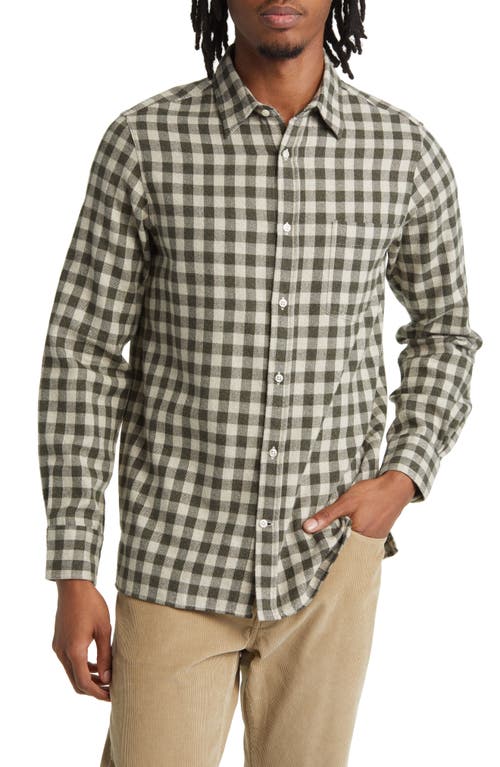 Officine Générale Alex Check Flannel Button-Up Shirt Beige/Olive at Nordstrom,
