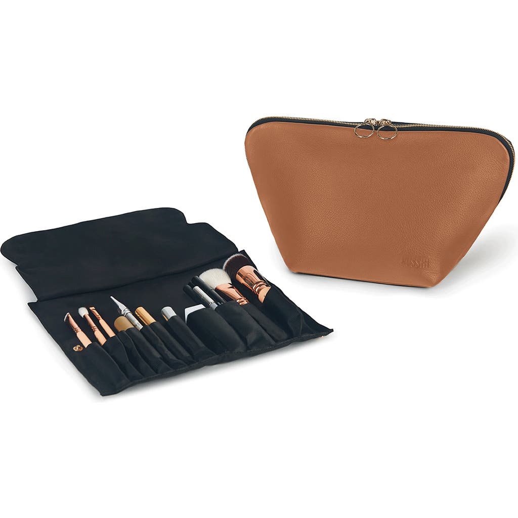 Kusshi Vacationer Leather Makeup Brush Organizer In Brown