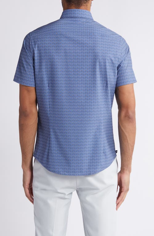 Mizzen + Main Mizzen+main Leeward Trim Fit Print Short Sleeve Performance Button-up Shirt In Coastal Fjord Fern Geo