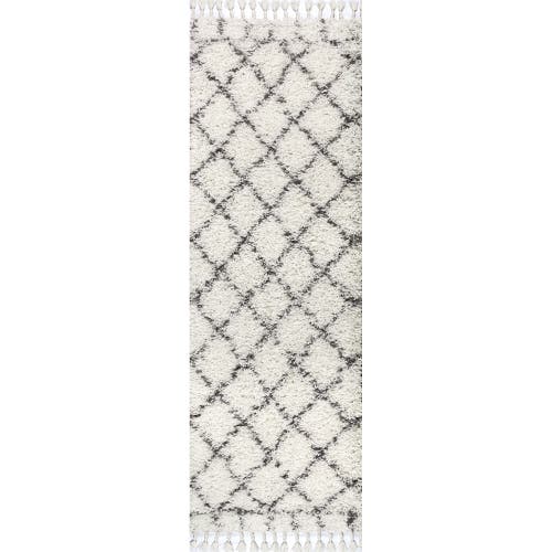 Jonathan Y Mercer Shag Plush Tassel Moroccan Geometric Area Rug In Ivory/gray