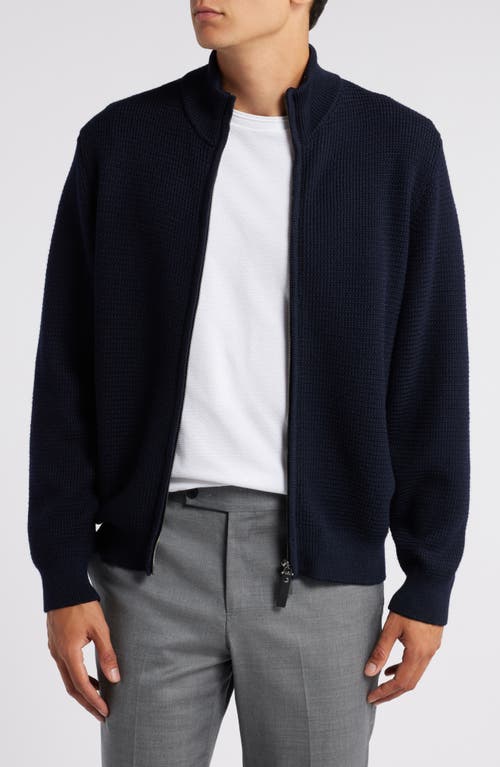 Shop Canali Textured Zip-up Wool Cardigan In Navy