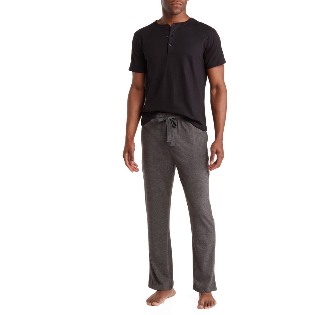 Shop Sleephero Short Sleeve Henley & Pants Pajama Set In Charcoal Heather Grey W/navy