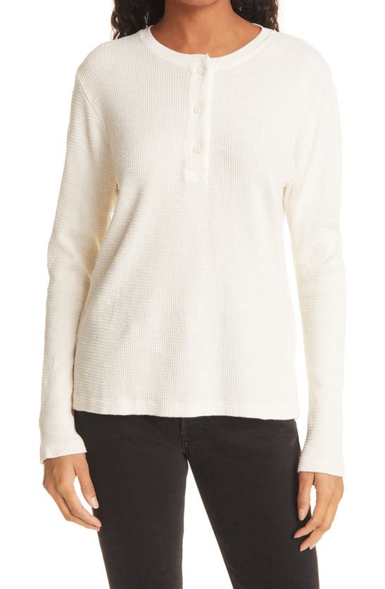 Re/done Thermal Knit Henley Top In Vintage White