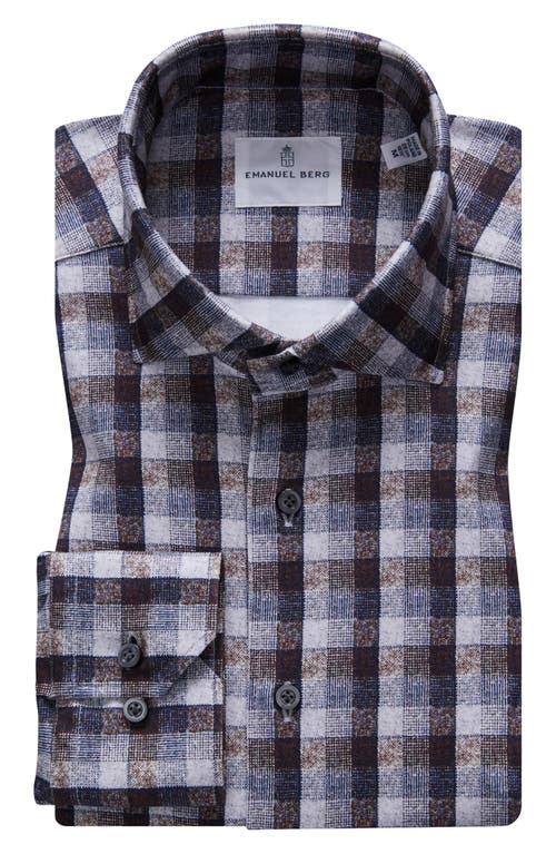 4Flex Slim Fit Check Knit Button-Up Shirt in Medium Grey