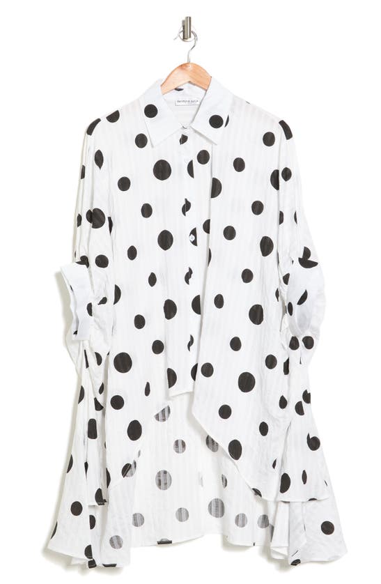 Patrizia Luca Dot Print Oversize High-low Blouse In Black Dot