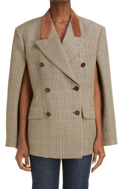 Maison Margiela Microhoundstooth Check Virgin Wool Cape Blazer in Brown/Camel Check