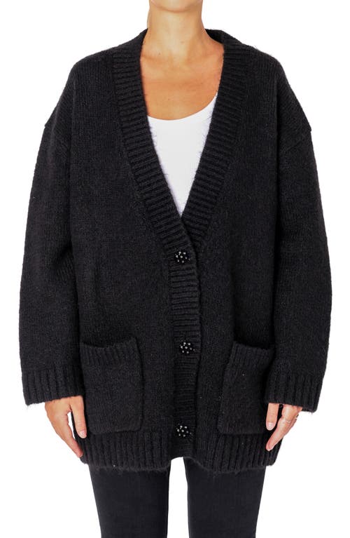 Endless Rose Jewel Button Oversize Cardigan In Jet Black
