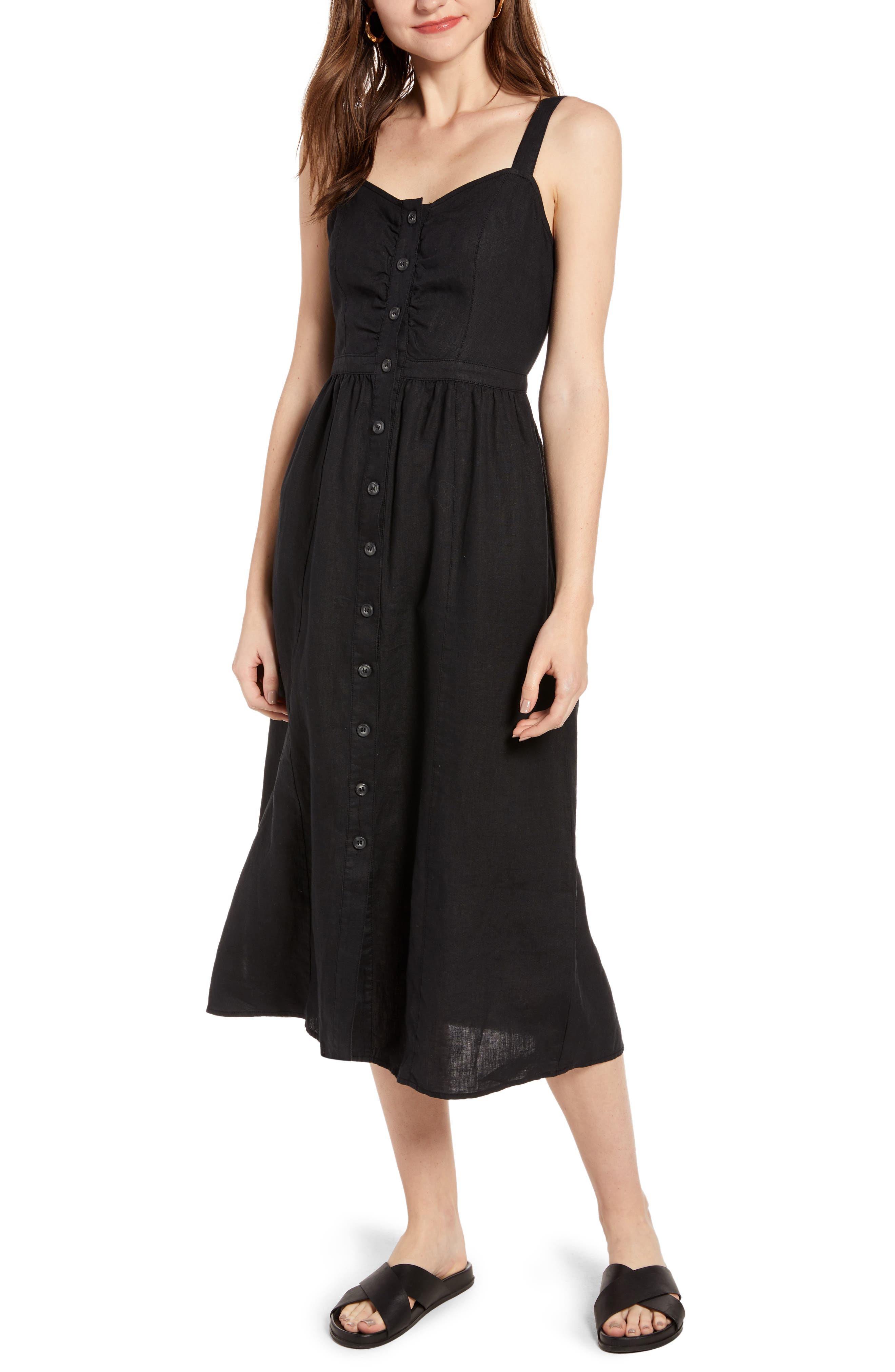 Treasure & Bond Linen Midi Dress, Black