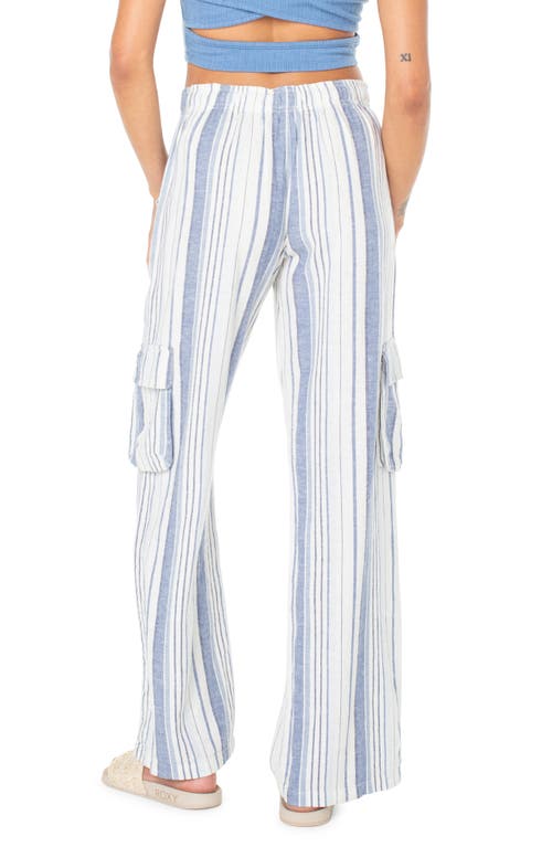 Shop Roxy Lagoon Stripe Linen Blend Cargo Pants In Mood Indigo